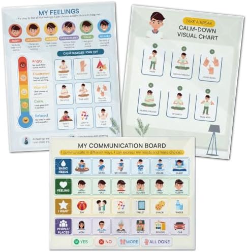 Visual Support Bundle for Kids – Step-by-Step Laminated Charts for Emotional Regulation, Communication, Social Emotional Learning, Autism, ADHD, Home & Classroom, 9 x 12 Inch by Buildingconfidencethroughdailyroutines
