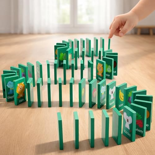 Wooden Dominoes Memory Matching Game for Toddlers 3-6, 57 Pcs Fruit Animal - Image 6