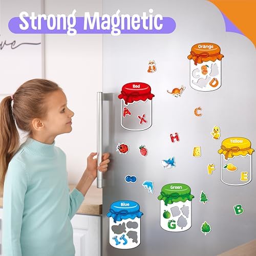 12 Pieces Magnetic Color Sorting Jars, 60 Color & Letter Magnets for Fridge Whiteboard, Early Educational Sorting Toy Set, Alphabet A-Z Learning Tool for Baby Toddlers Kids - Image 6