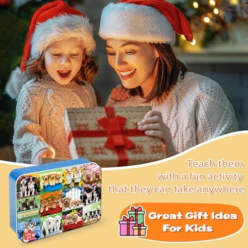 LELEMON Puzzles for Kids Ages 4-6,Cute Dogs 100 Piece Puzzles for Kids Ages 6-8 in a Metal Box,Educational Jigsaw Puzzles,Childrens 100 Piece Puzzle Games Puzzle Toys for Girls and Boys - Image 7