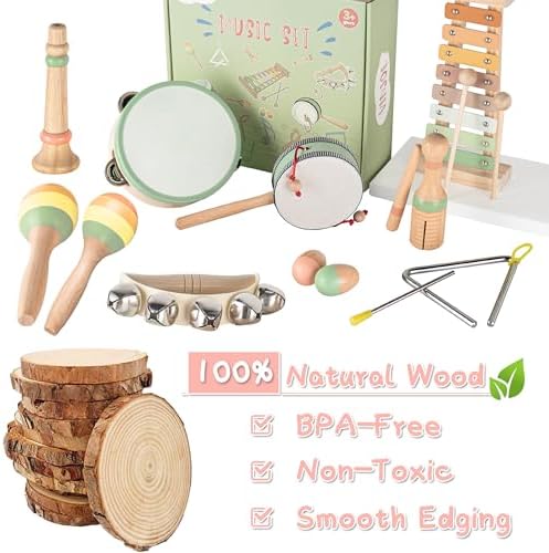 VINJOE Baby Musical Instruments-Toddler Montessori Wooden Musical Toys for Kids 1-3, Neutral Colors Percussion Instruments Set Early Learning Musical Toys for Preschool Educational Birthday Gifts - Image 3