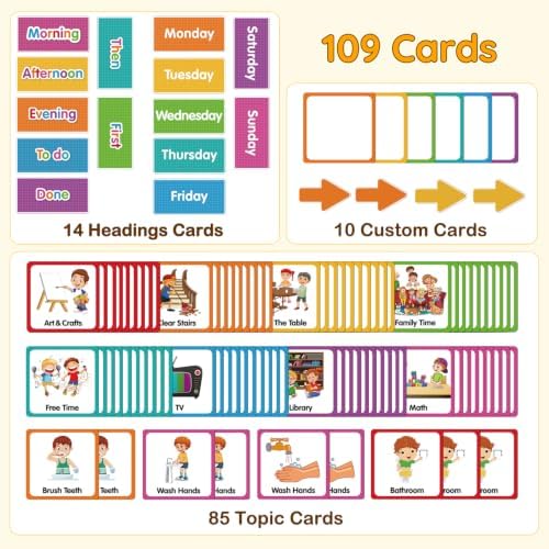 Large Visual Schedule for Kids Chore Reward Chart,Bedtime Routine Chart for Toddlers,Double Side Weekly Planner Board With 109 Cards for Home School Planner,Autism Learning Materials. - Image 4