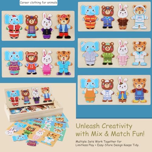 Wooden Bear Family Dress-up Puzzle Box for Toddlers(60pcs),Change Clothes Puzzle Games, Preschool Learning Activities Toys for Kids Ages 3+ - Image 5
