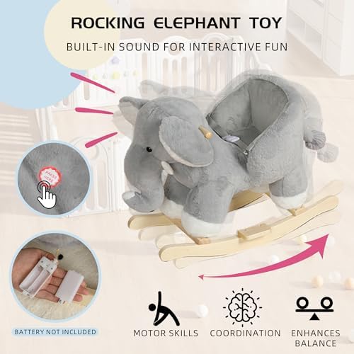 Elephant Rocking Horse with Sound and Music for Ages 12-36 Months, Grey - Image 5