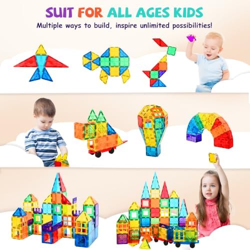 cossy 220Pcs Magnetic Tiles Magnetic 3D Building Blocks Set, Construction Toys for 3 4 5 6 7 8 Year Old Boy and Girl with Stronger Magnets, Educational Toys, Recreational, Conventional - Image 3
