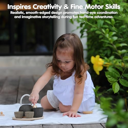 PlanToys® Wooden Classic Tea Set for Montessori Inspired Pretend Play | Social Interaction, Communication and Imaginative Role Play | Eco Friendly Wooden Tea Time Set for Creative Learning - Image 5