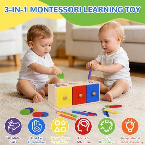Wooden Montessori Toys for 1+ Year Old, Fine Motor Skills Sensory Preschool Learning Educational Toys, 3 in 1 Color Sorting Drawer Box Toddler Gifts for Boys & Girls 12-36 Months - Image 4