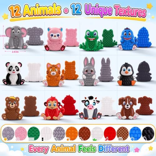 12 Pack Animal Sensory Toys for Kids Toddlers, Textured Silicone Fidget Toys, Quiet Travel Toys for Airplane, Car Rides, Preschool & Home Sensory Play, Classroom Calm Corner Toys - Image 3