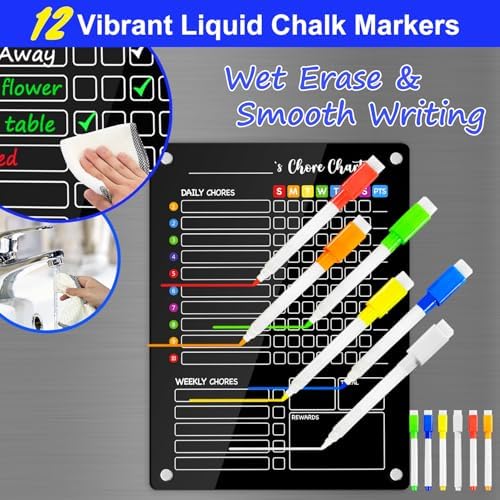 PigPotParty Black Acrylic Magnetic Chore Chart for Kids, 12x16 Inch, 1 Pack - Image 3