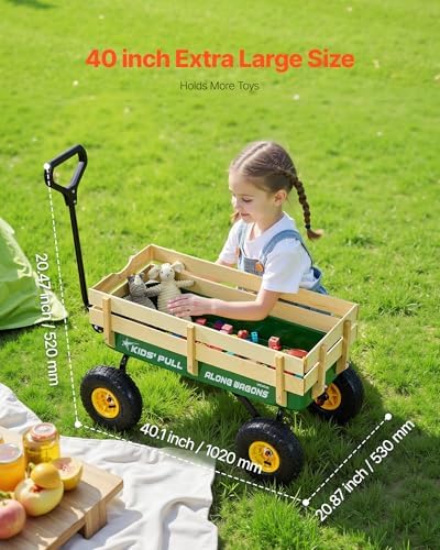 VEVOR 39 inch Pull Along Kids Wagon, Red Rolling Cargo Toy Wagons for Kids, Outdoor Utility Cart for Garden Beach Camping with All Terrain Wheels for Child Present, Supports up to 330 lbs - Image 4