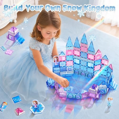 GobiDex 100PCS Magnetic Tiles Princess Castle Building Set with 4 Dolls - Image 2
