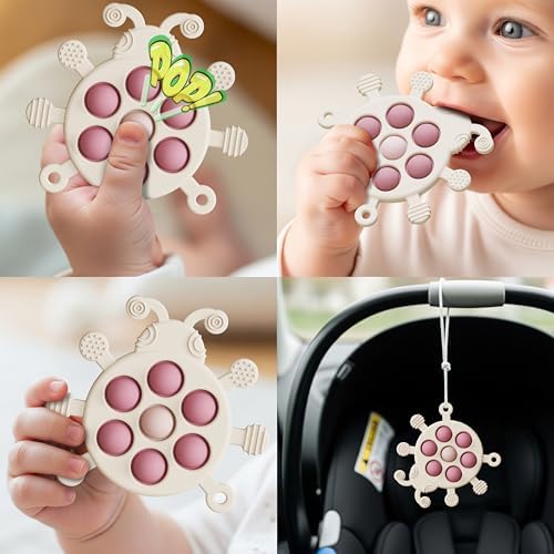 High Chair Suction Cup Toy & Teething Toy Set, Sensory Toy [Beige] - Image 4