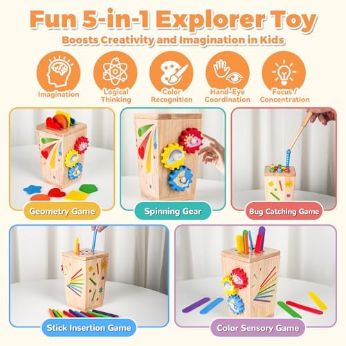 5 in 1 Fine Motor Learning Toy, Wooden Montessori Toys for Kids Ages 3-5 - Image 2