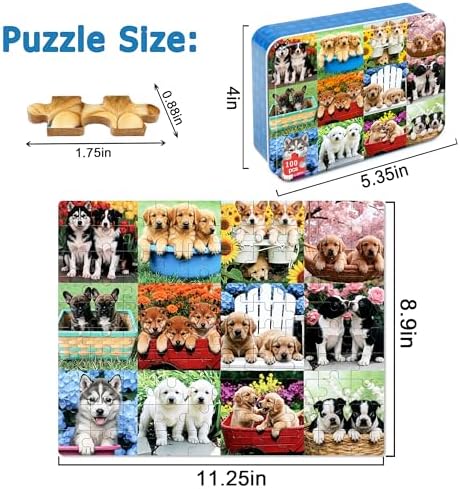 LELEMON Puzzles for Kids Ages 4-6,Cute Dogs 100 Piece Puzzles for Kids Ages 6-8 in a Metal Box,Educational Jigsaw Puzzles,Childrens 100 Piece Puzzle Games Puzzle Toys for Girls and Boys - Image 2