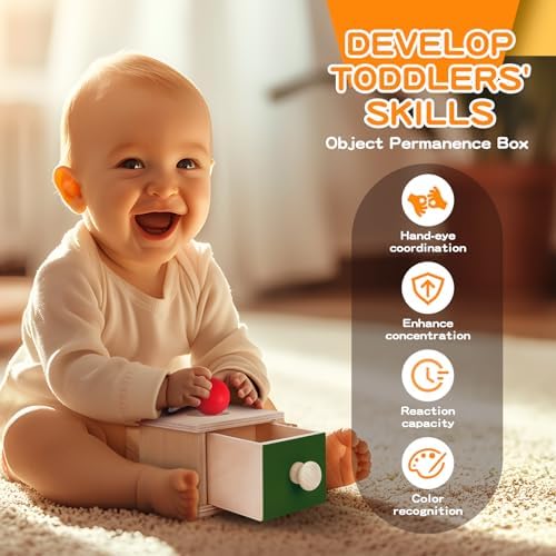 Montessori Educational Toys for Babies 7-12 Months, 7 in 1 Early Learning Educational Kit for Toddlers Gifts, Includes Spinning Drum, Permanent Box, Red Mirror Knob Puzzle, Hedgehog Rattle and More - Image 4
