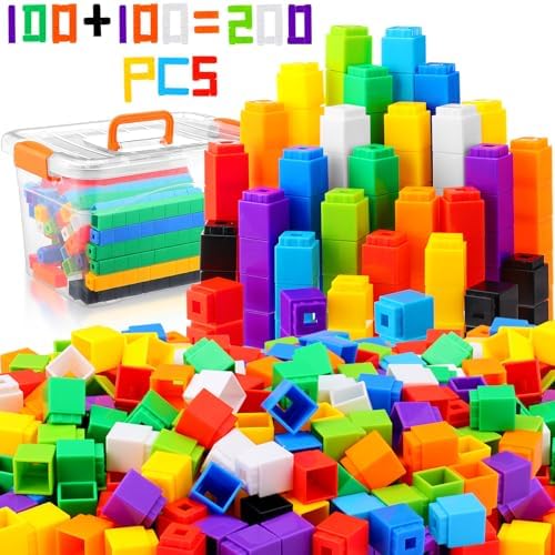 Jenaai 200 Pcs Math Cubes Counting Blocks Linking Connecting Cubes Math Manipulatives with Storage Container Educational Toy for Kids Age 4-8 Kindergarten STEM Activities Preschool(Orange) by Jenaai