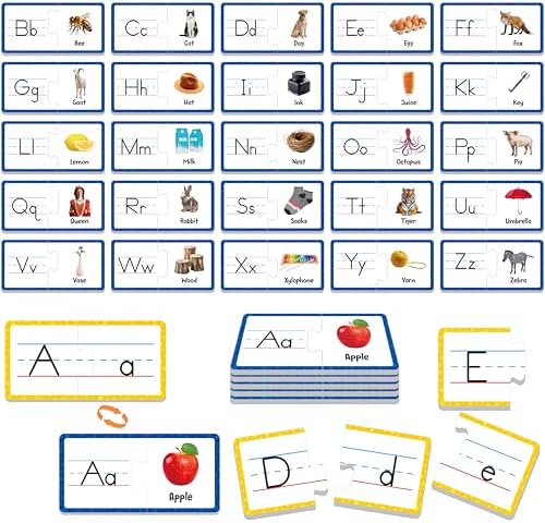 Alphabet Puzzle Cards, 26 PCS Double-Sided Puzzle Cards Alphabet Uppercase & Lowercase Matching Game Self Correcting Puzzles Learn Letter & Case Recognition ABC Learning for Kindergarten Preschool by SpriteGru