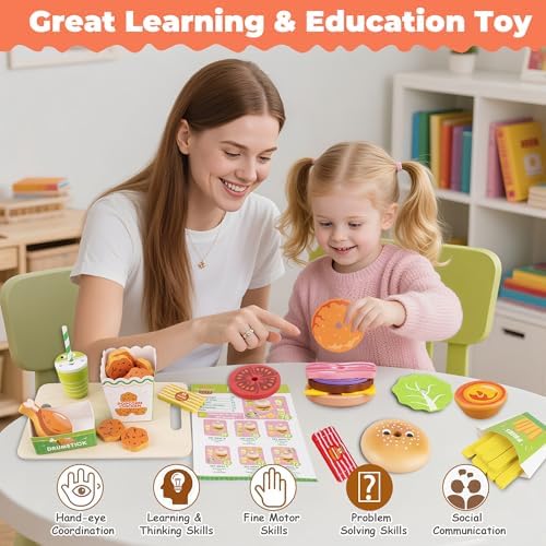 Melofaver Hamburger Toys, Montessori Pretend Play Food Sets for Kid Kitchen - Image 5