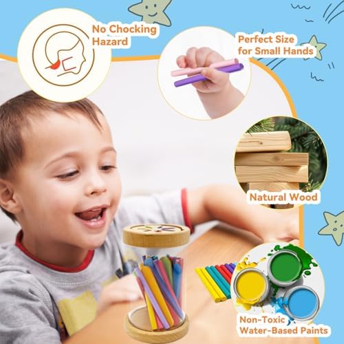 Montessori Wooden Stick Color Sorting Toys for 3 Year Old, Dual Play Educational Preschool Learning Fine Motor Skills Sensory Toys for Toddlers 3-5 Girl Boy Birthday Gifts (Acrylic Bucket) - Image 3