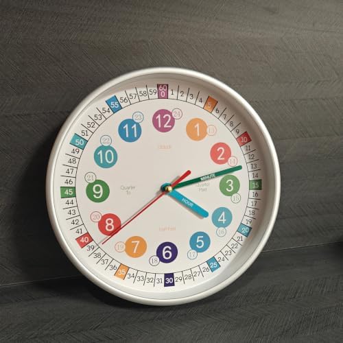 Learning Time 8 Inch Wall Clock for Kids,Non-Ticking Kids Colorful Clock,Silent Wall Clock Decorative for Kids Room ，School Classroom (Silver, 8 Inch) - Image 6