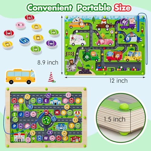 Magnetic Maze 2 in 1 Double Side Color and Number Maze Alphabet Puzzle Board for 3-5 Boys and Girls Kids Montessori Educational Toys (Car, One Size) - Image 5