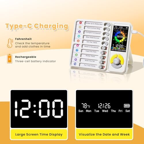 5 IN 1 Visual Timer for Kids/Adults with Chore Chart, ADHD Tools 12/24H Silent Task Timer and Pomodoro Timer, ADHD & Autism Sensory Products, Visual Schedule for Kids Back to School Supplies Off-white - Image 3