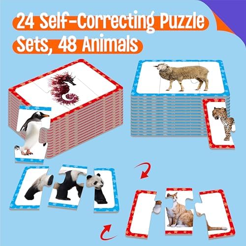 48 Animal Matching Puzzles with Error-Correction, 3-Piece Self-Correcting Puzzle Matching Game Educational Learning Activities for Toddlers, Animal-Themed Learning Games Toys for 3 Years Old - Image 2