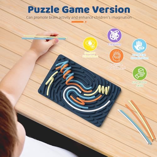 Sensory Activity Board: Ednzion Double-Sided Silicone Fidget Toy for Kids & Adults | Silent, No Mess, Calming for Anxiety, ADHD & Autism | Portable with Travel Bag & 20 Strings | Ages 3+ - Image 5