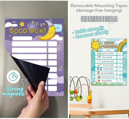 Magnetic Bedtime/Morning Routine Chart for Kids -Toddler Daily Schedule Chart at Home,Morning Checklist,Dry Erase Bedtime Checklist to Do List,Daily Routine Chore Chart for Kids - Image 5