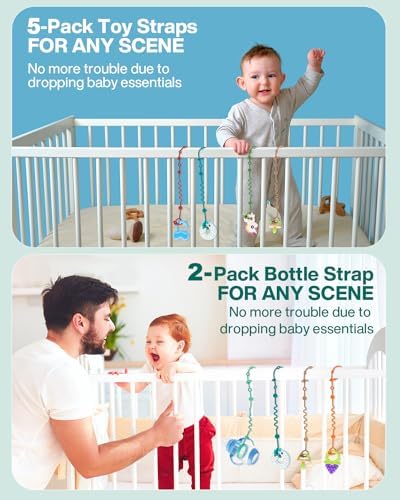 LittleHugs Toy Straps for Baby, Adjustable Toy Holder for Stroller Accessories, Silicone Baby Tether Pacifier Clip, No Throw Baby Travel Essential Leash for High Chair, Car Seat (7- Pack) - Image 5