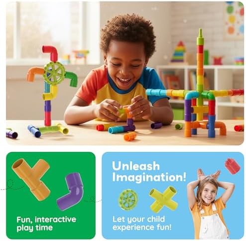 PicassoTiles Pipe Tube Construction Building Toys Stacking Toy Puzzle Game for Early Learning Montessori Playset Educational Connector Blocks Brain Development Kit Ages 3+ Toddler Boys & Girls PTT137 - Image 5