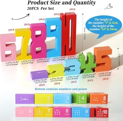 20PCS Wooden Number Building Blocks, Montessori Toys Math Learning Toys for Kids Digital Educational Counting Toys Learning Toys for Parent-Kids Interaction Social Skills Creative Games for Ages 3+ - Image 5