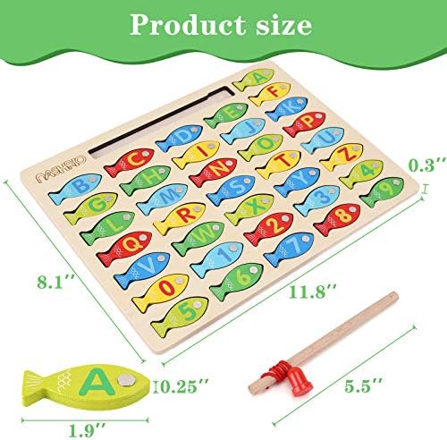 Magnetic Wooden Fishing Game Toy for Preschoolers, Alphabet Fish Catching Counting Games Puzzle with Numbers and Letters, Preschool Learning ABC and Math Educational Toys for 3 4 5 Years Old Kids - Image 4