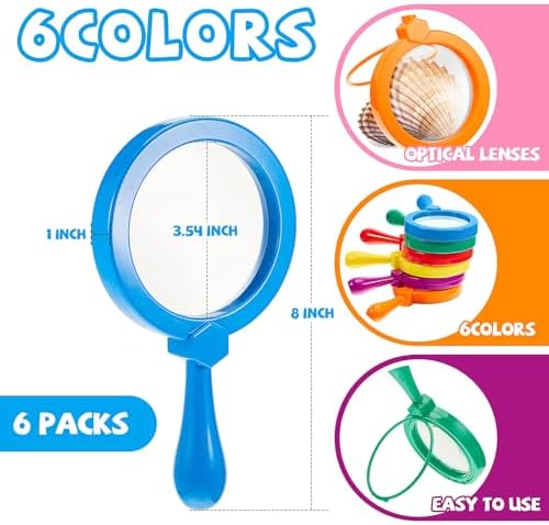 Lewtemi 6 Pack Kids Magnifying Glass with Stand, Multicolor - Image 2