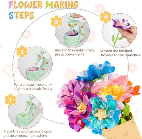 Fabric Flower Bouquets Toys,DIY Craft Kits for Kids,Arts and Crafts Toy for 3+ Year Old Girls,Flowers Market Toy,Build Your Flower Bouquet,Educational Preschool Learning Toys for Birthday,Christmas - Image 3
