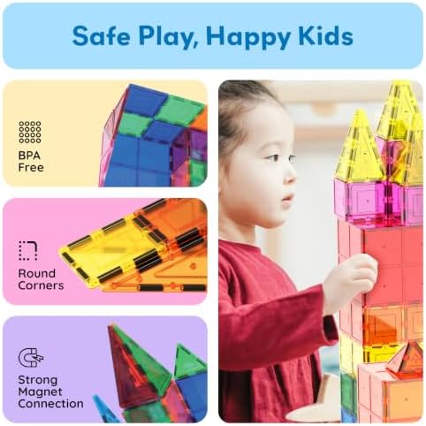 PicassoTiles 60 Piece Magnetic Tiles Clear 3D Building Blocks STEM Ages 3+ - Image 3