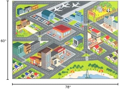KC Cubs: Educational Rug: City Streets Road Map - 5x7' Playmat - Interactive Toy Car Route, Activity Area Carpet, Bedroom-Classroom, Baby-Toddler-Kids - Image 2