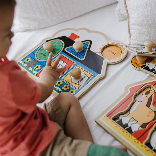 Melissa & Doug Jumbo Knob Wooden Puzzles Set - Shapes and Barn - Image 5