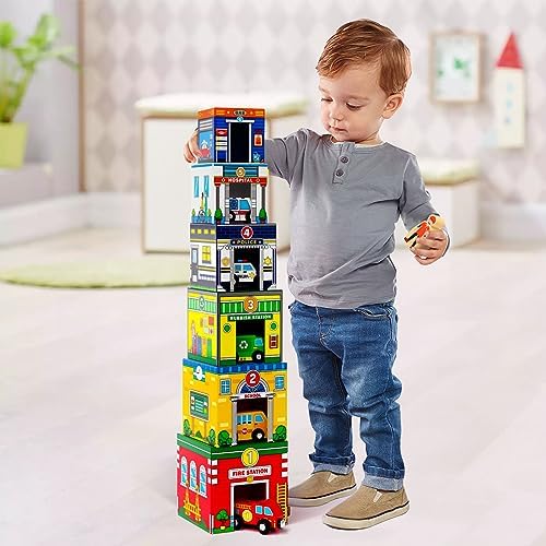 Atoylink Toddler Sorting and Stacking Toys with Magnetic Wooden Cars & Community Helpers, Baby Number Blocks Nesting Boxes Preschool Learning Montessori Toys for 2 3 Year Old Boys Girls Gift - Image 2