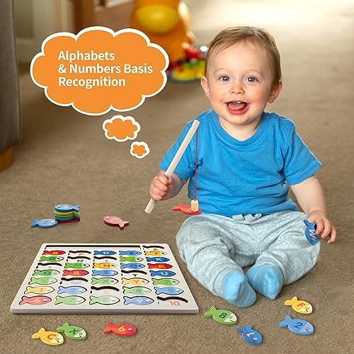 Diaodey Wooden Magnetic Fishing Game for Toddlers with Letters and Numbers - Image 3