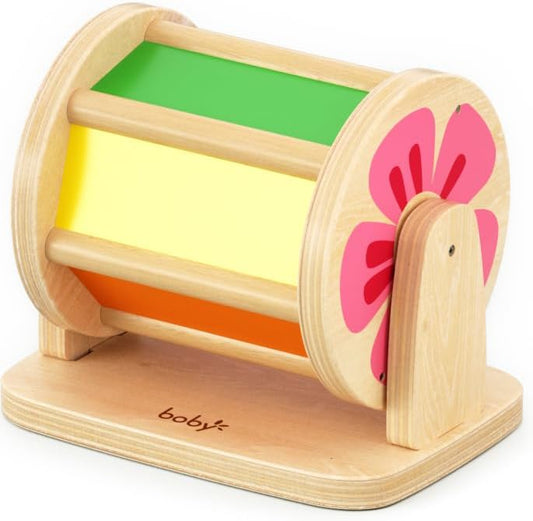 Dailyfunn Montessori Toys Wooden Spinning Drum Tummy Time Floor Mirror Toy for Babies Toddlers 1-3 Years Old by DailyfunnToys