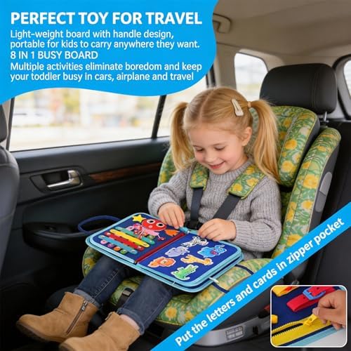 Montessori Busy Board for Toddlers – Sensory Busy Book with Buckles, Zippers, Letters, Animals, Toddler Activities – Fine Motor Skills Development Learning for Boys Girls Travel Activity - Image 5