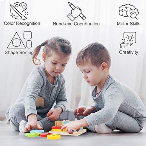 WOOD CITY Wooden Montessori Sorting & Stacking Toys, Educational Shape Color Recognition Puzzle Stacker, Development & Learning Toys Boys Girls - Image 5