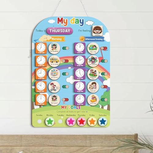 Kid Daily Routine Chart 12x17'', Wooden Chore Chart for Kids, My Day Chore Chart, Kids Daily Chores, Daily Responsibility Chart for Kids - Image 6