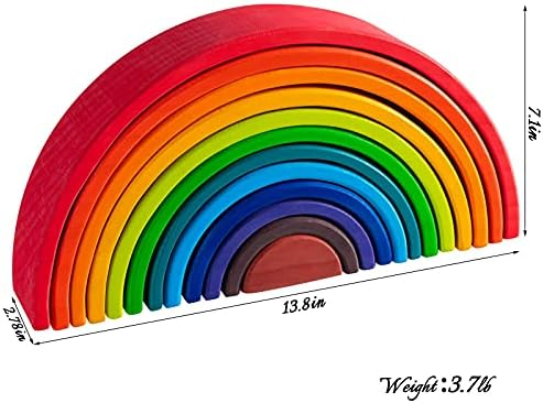 Wooden Rainbow Stacking Toy - 12 Pieces Extra Large Montessori Wooden Stacking Arch Educational Toys, Nesting Puzzle Building Blocks for Kids Toddlers (Rainbow Stackers) - Image 2