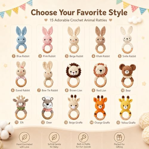 Personalized Crochet Animal Rattle, Custom Engraved Wooden Baby Toy - Image 6