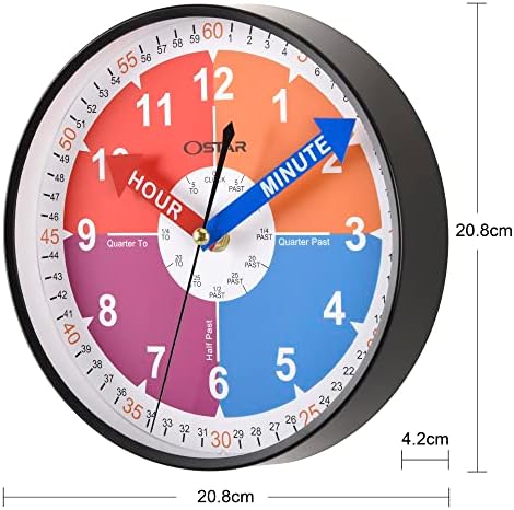OSTAR Telling Time Teaching Wall Clock, Hanging Stand Dual Purpose，Battery Operated Analog Silent Learning Clock for Kids Room Decor - Image 6