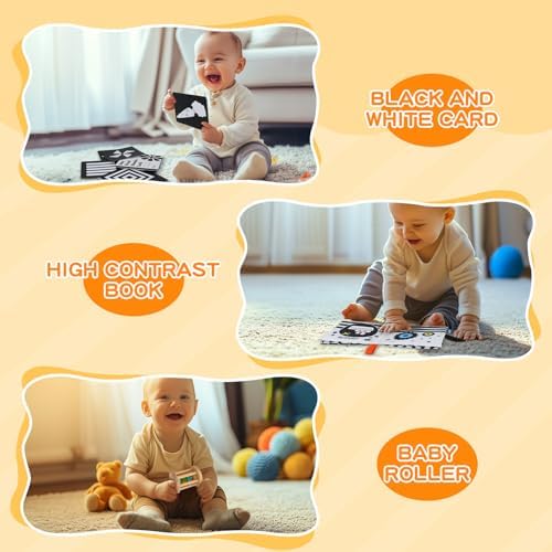 Montessori Toys for Babies 0-6 Months, 6 in 1 Learning Educational Set for Newborn, Toddlers Gifts Includes Spinning Drum, Object Permanence Box, Baby Roller Tummy Time Mirror and More - Image 6
