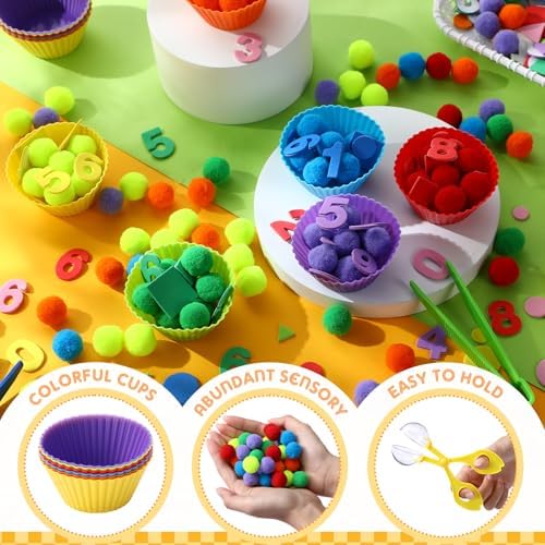 Blosssound 550 Pcs Fine Motor Toys for Kids Tweezers Pom Poms Counting - Image 4