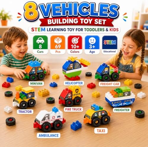 Toddler Car Building Blocks STEM Toy, Build 8 Cars - Image 4